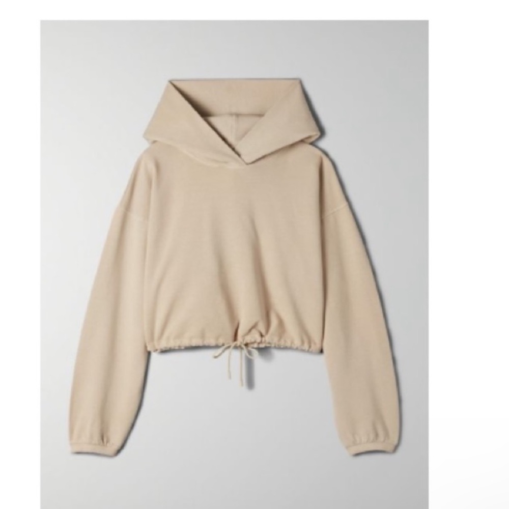 Babaton Aritzia cropped cinchable waste beige hoodie